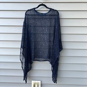 Picadilly Sequin Knit Poncho Shawl Top Women’s XL Navy Blue